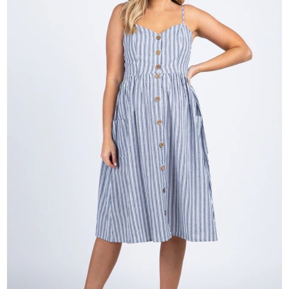 Navy striped sweetheart button front maternity dress - Picture 3 of 4